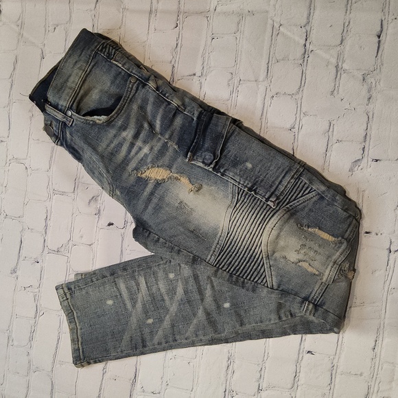 Mens Supply & Demand stone wash distressed cargo moto jeans pants skinny 30 W - Picture 3 of 5